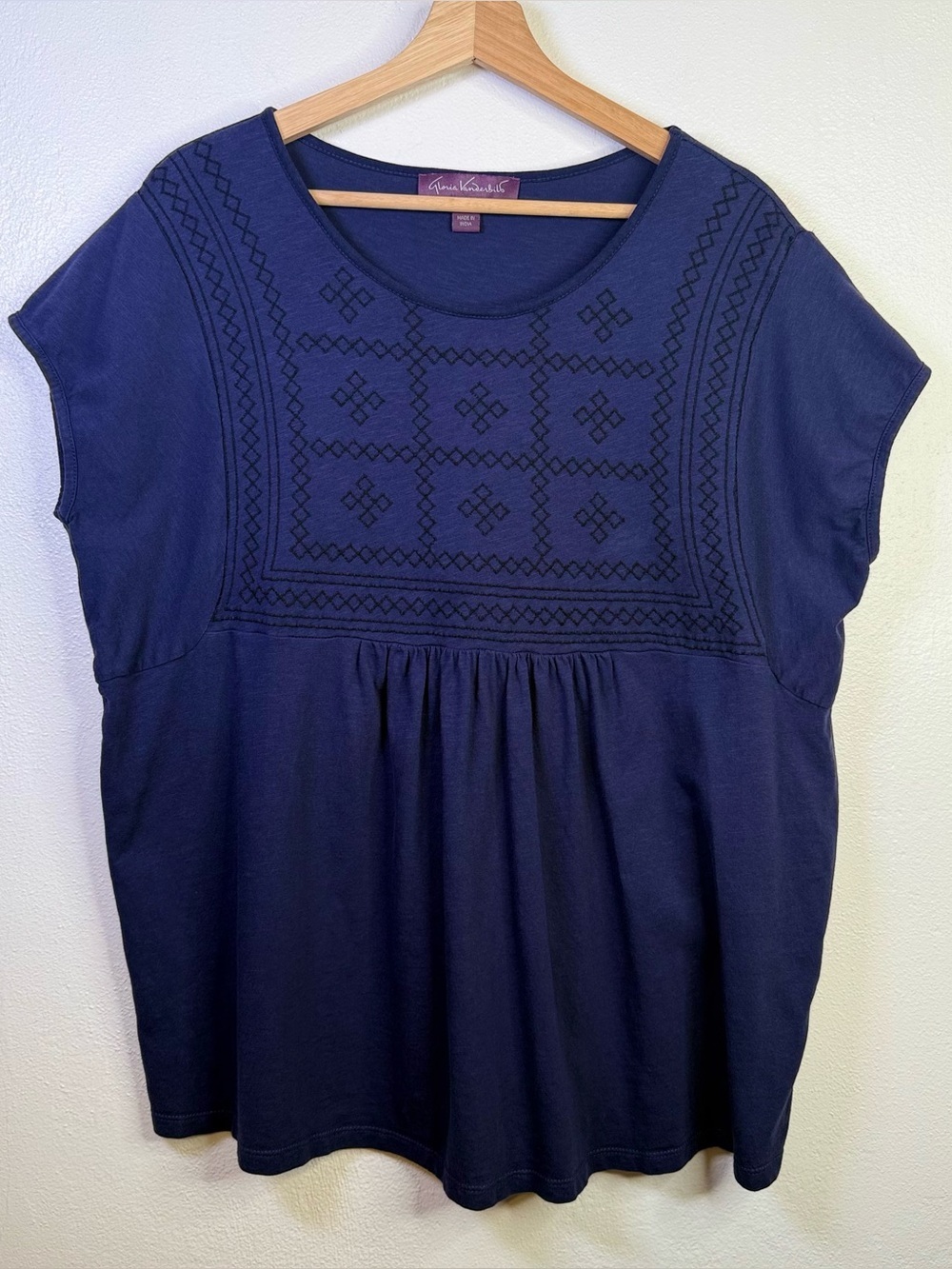 Gloria Vanderbilt Blue Short Sleeve Embroidered Top Women’s Size XXL - Picture 2 of 15